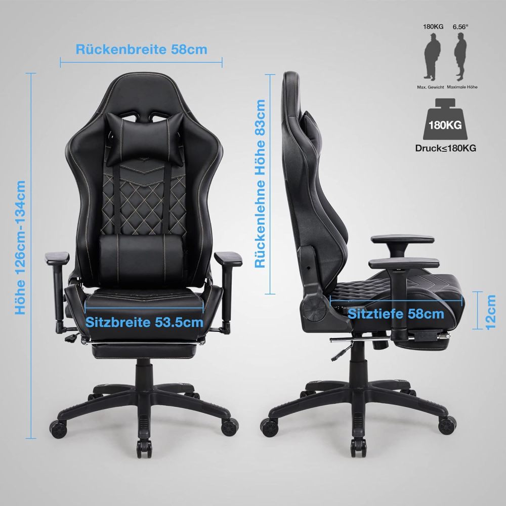 Adjustable Gaming Chair with Footrest & Massage Function - Zenseno