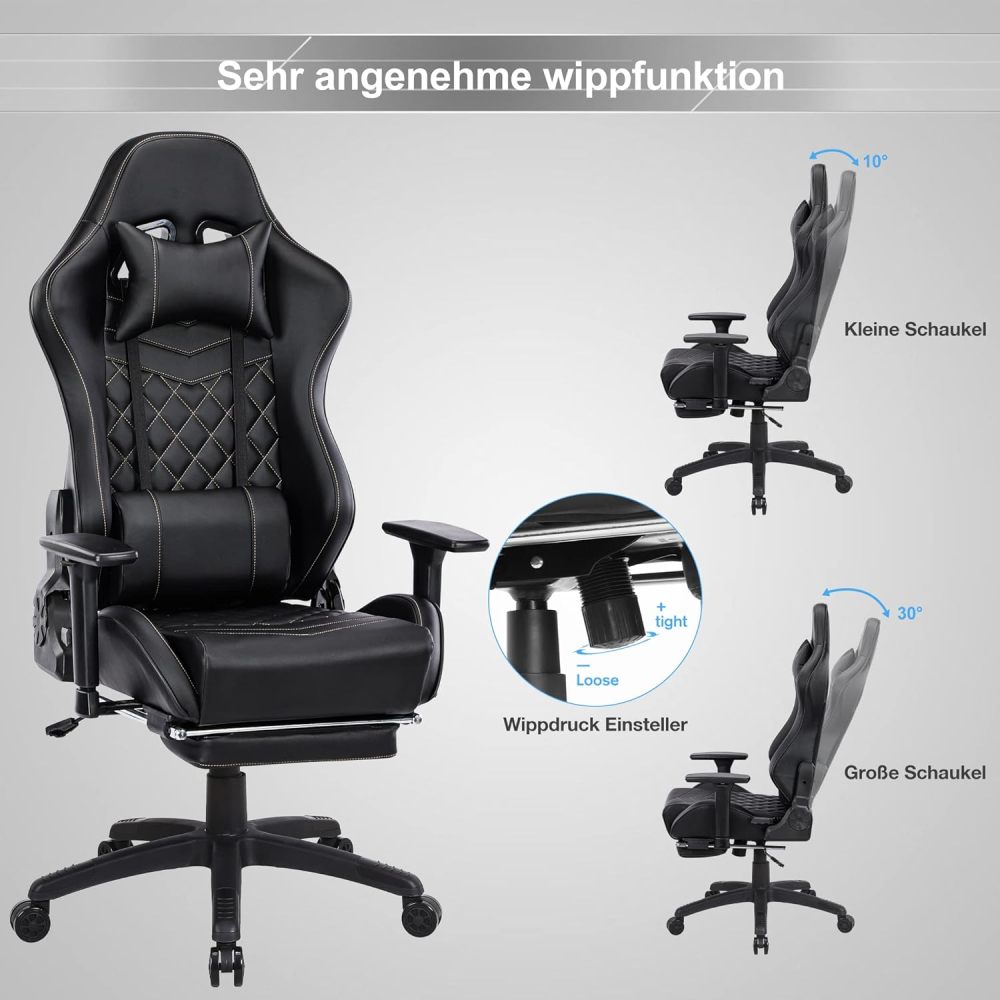 Adjustable Gaming Chair with Footrest & Massage Function - Zenseno
